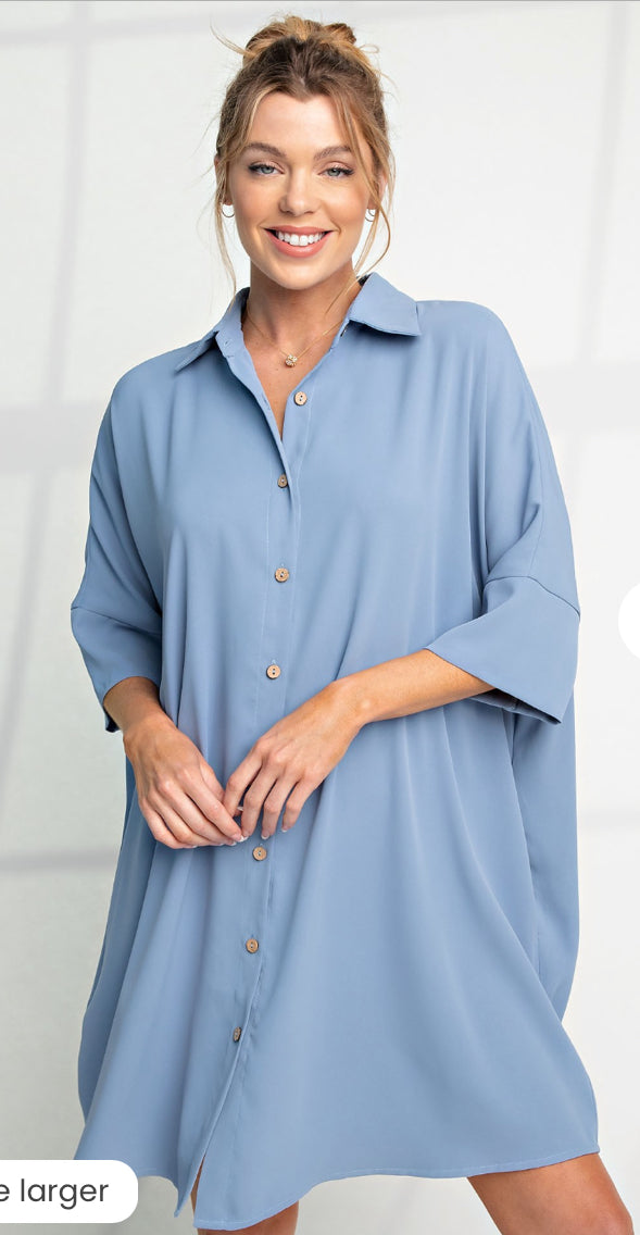 Easel Half Sleeve Button Down Shirt Dress S