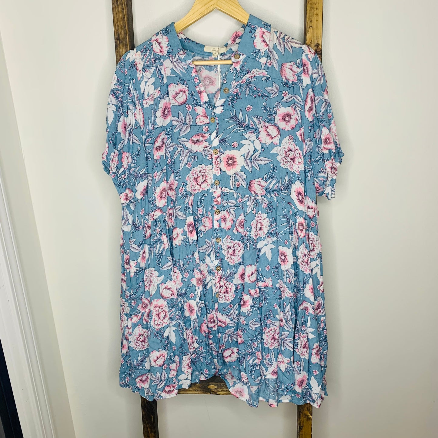 Easel Floral Print Button Up Collared Dress S