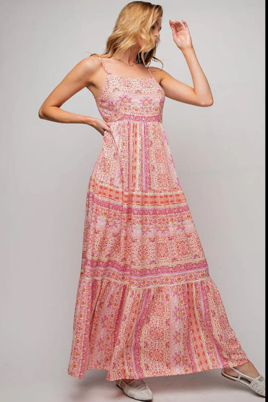 Easel Pink Bandana Print Maxi Dress S