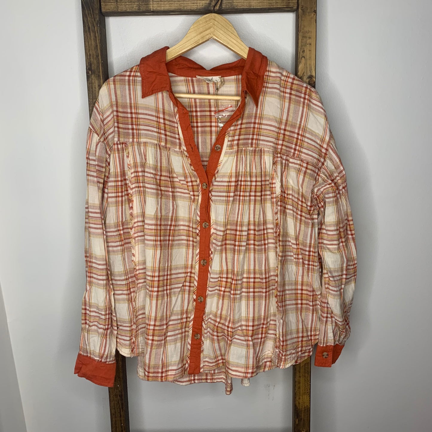 Easel Oversized Plaid Button Down Blouse S