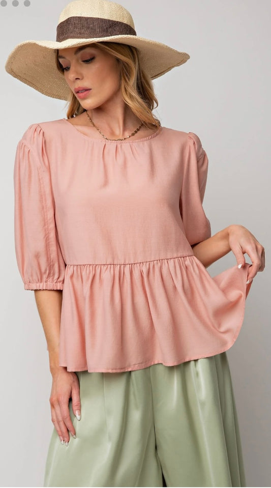 Easel Rose Half Sleeve Ruched Blouse S