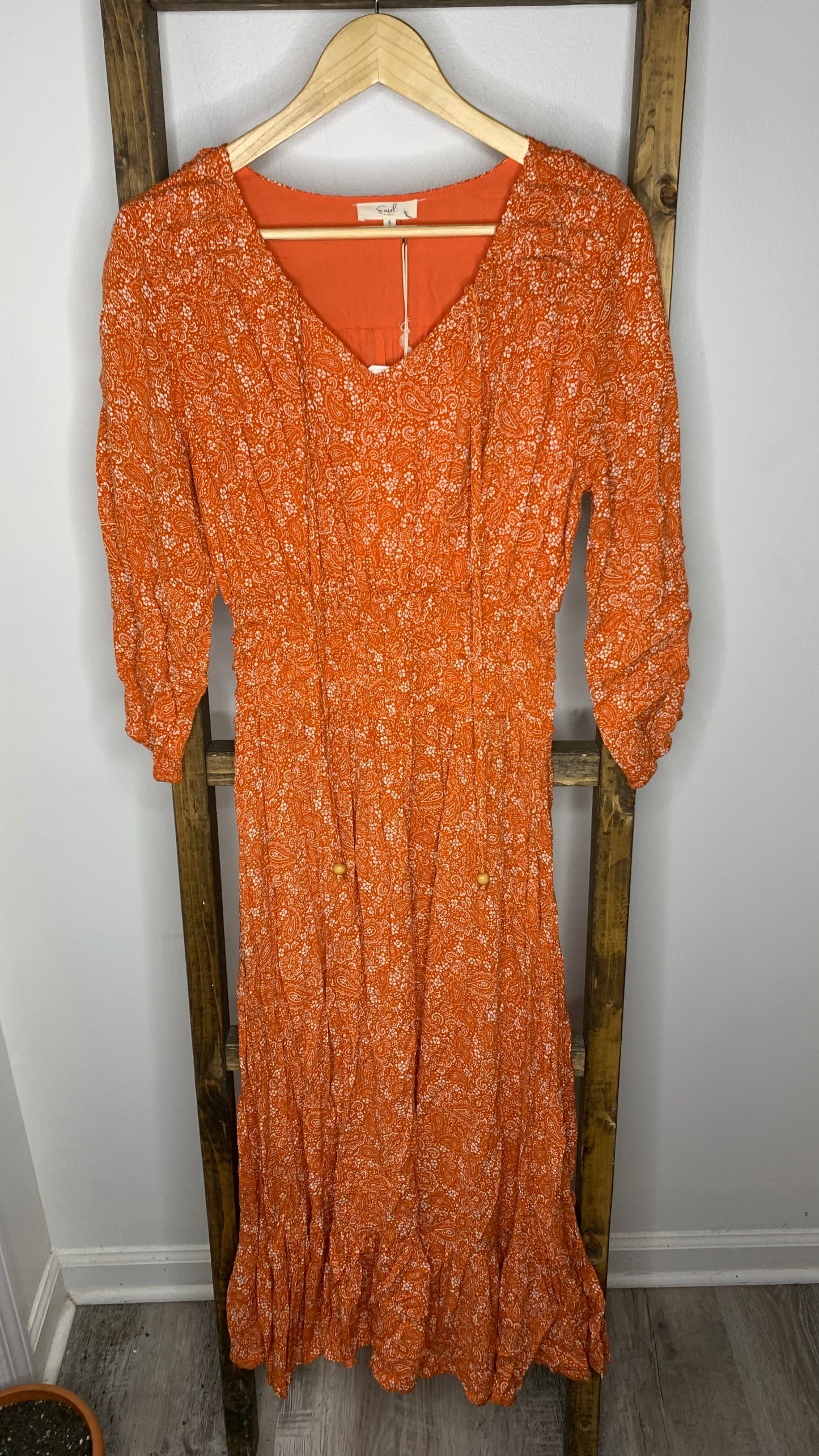 Easel Orange Paisley Print Maxi Dress S