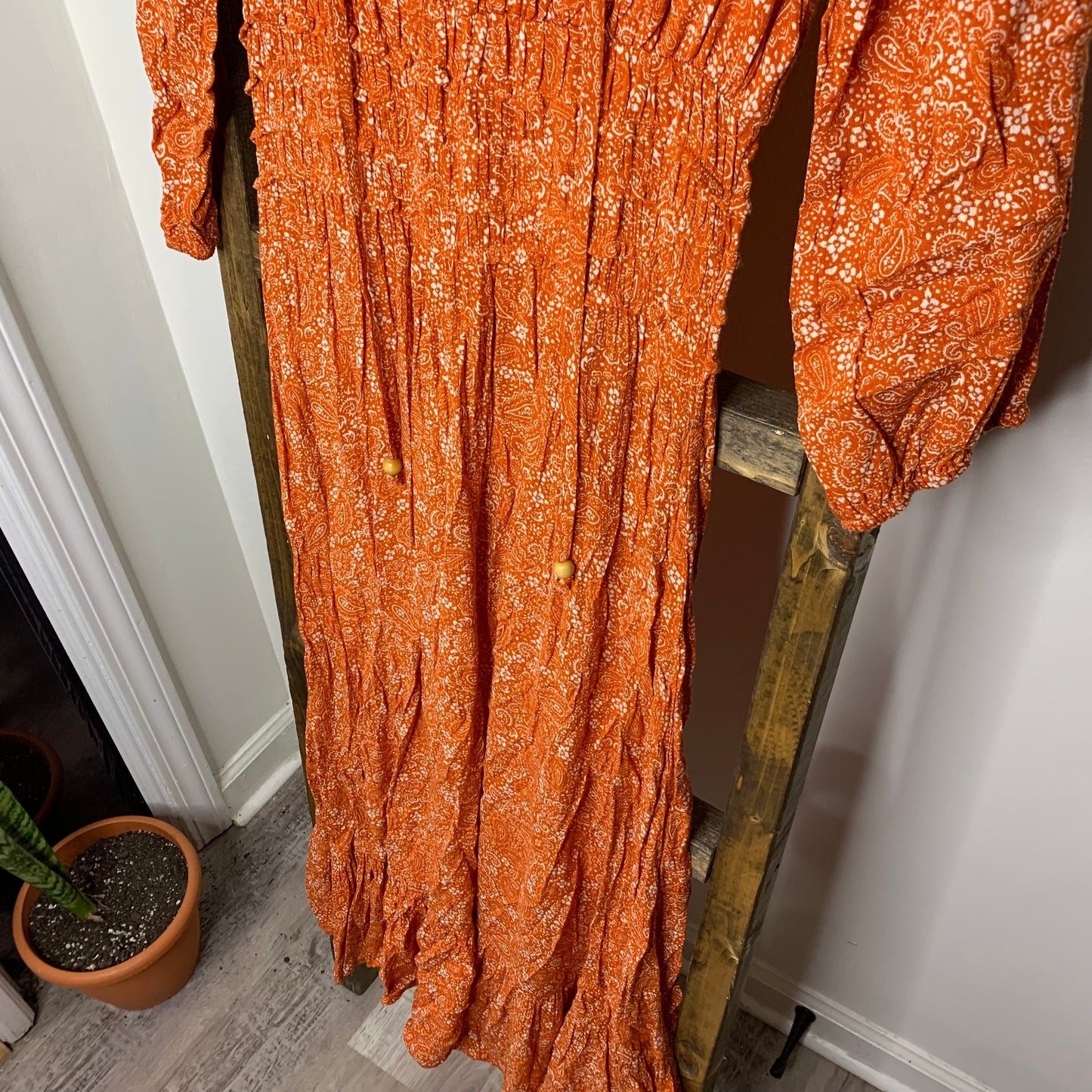 Easel Orange Paisley Print Maxi Dress S