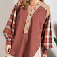 Easel Plaid and Floral Bubble Sleeve Top S