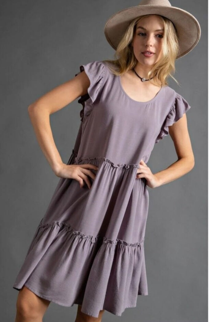 Easel Crewneck Ruffle Tiered Dress S