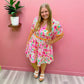 Colorful Floral Ruffle Dress with Scalloped Trim – Perfect for Spring & Summer