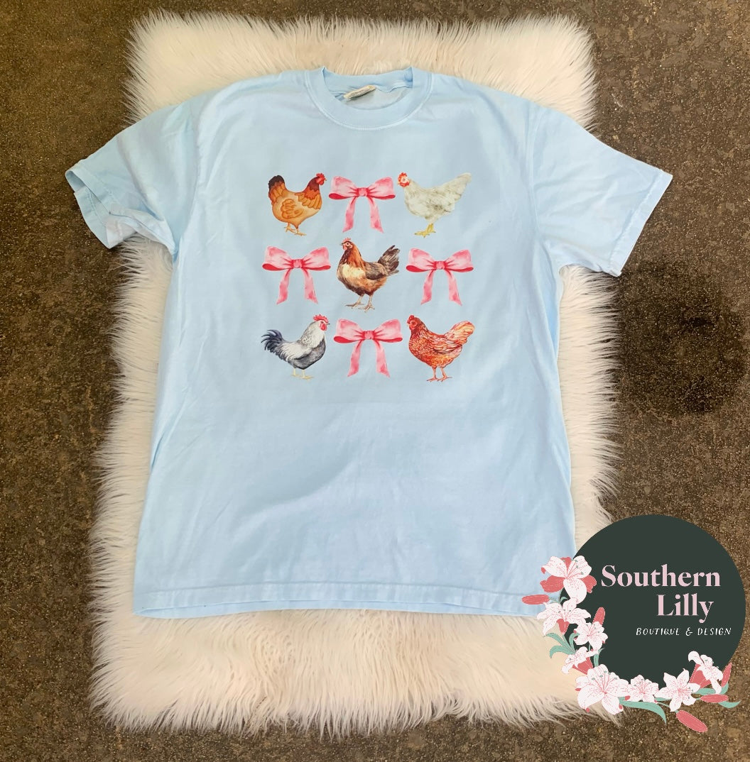 Coquette Bows with Chickens Comfort Colors T-Shirt