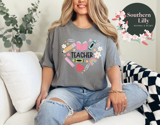 Teacher Heart Comfort Colors T-Shirt