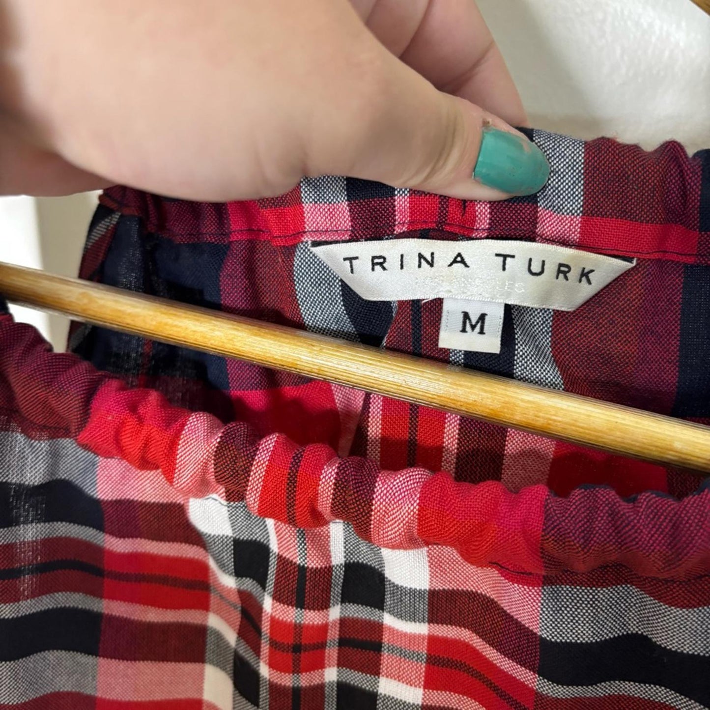 Trina Turk Plaid Halter Top Shoulder Tie Detail