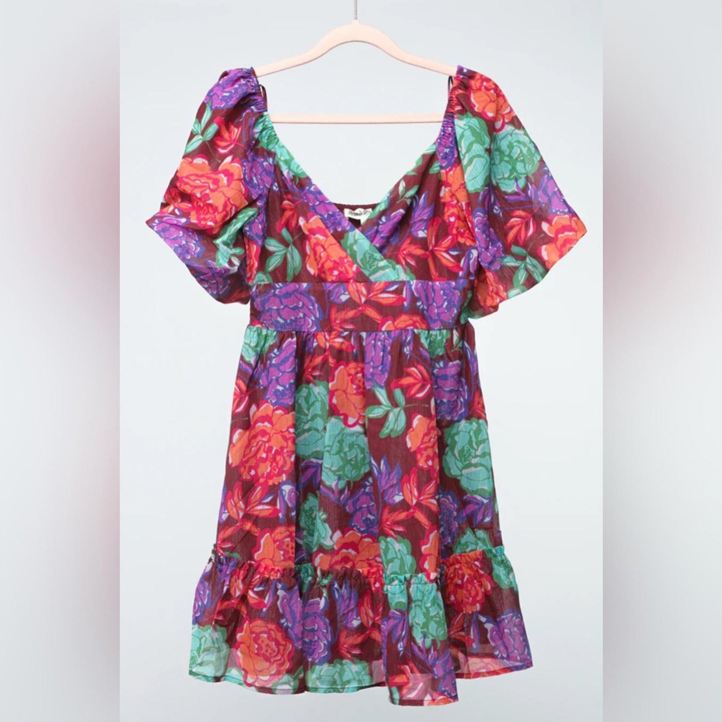 Peach Love California Floral V-Neck Dress