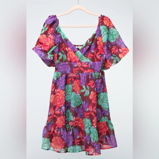 Peach Love California Floral V-Neck Dress