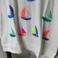 Mary Square White Sequin Sailboat Graphic Short Sleeve Tee