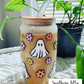 Ghosts with Flowers Glass Coffee Cup With Lid & Straw