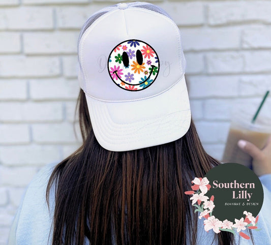 Daisy Days Smiley Face Otto Trucker Hat