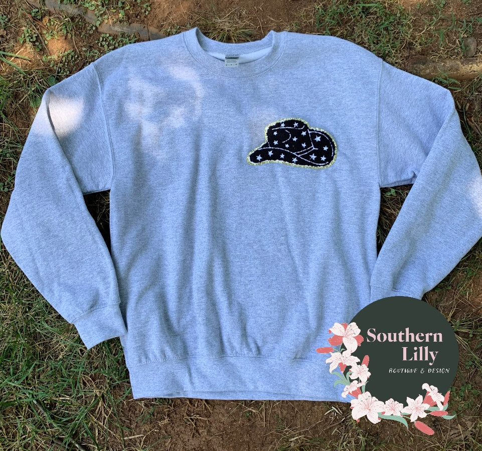 Cowgirl Hat Chenille Patch Sweatshirt