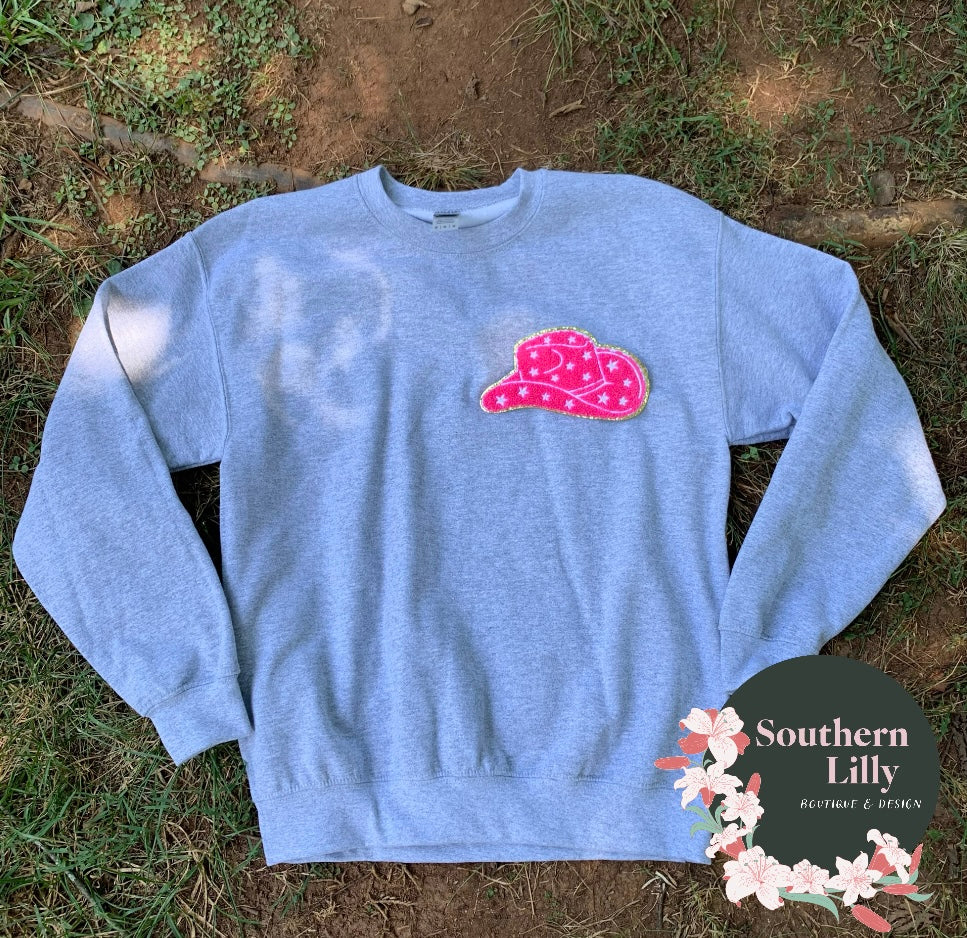 Cowgirl Hat Chenille Patch Sweatshirt