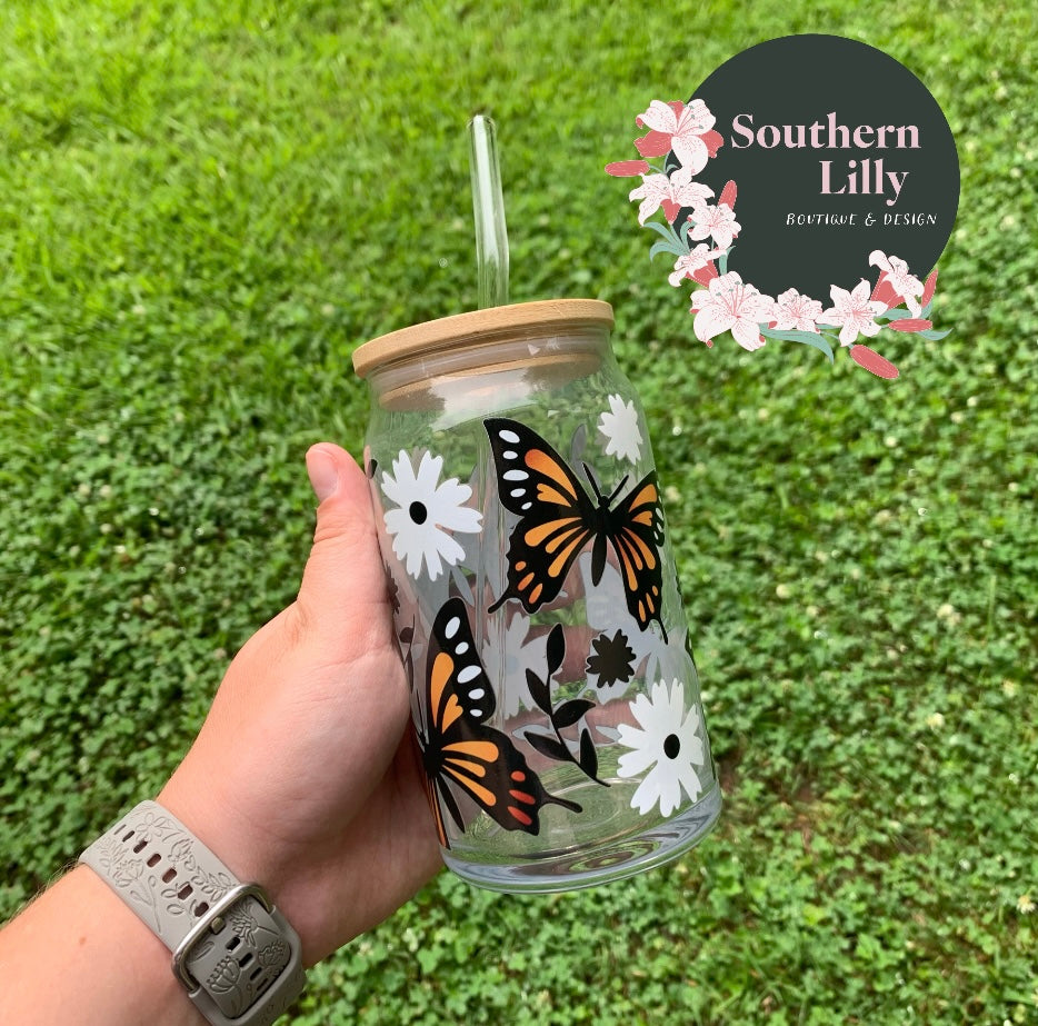 Monarch Butterfly 16oz Cold Coffee Cup with Lid