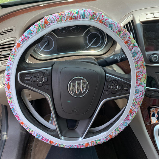 Colorful Floral Print Steering Wheel Cover