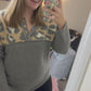 Leopard & Charcoal Fleece Henley Top