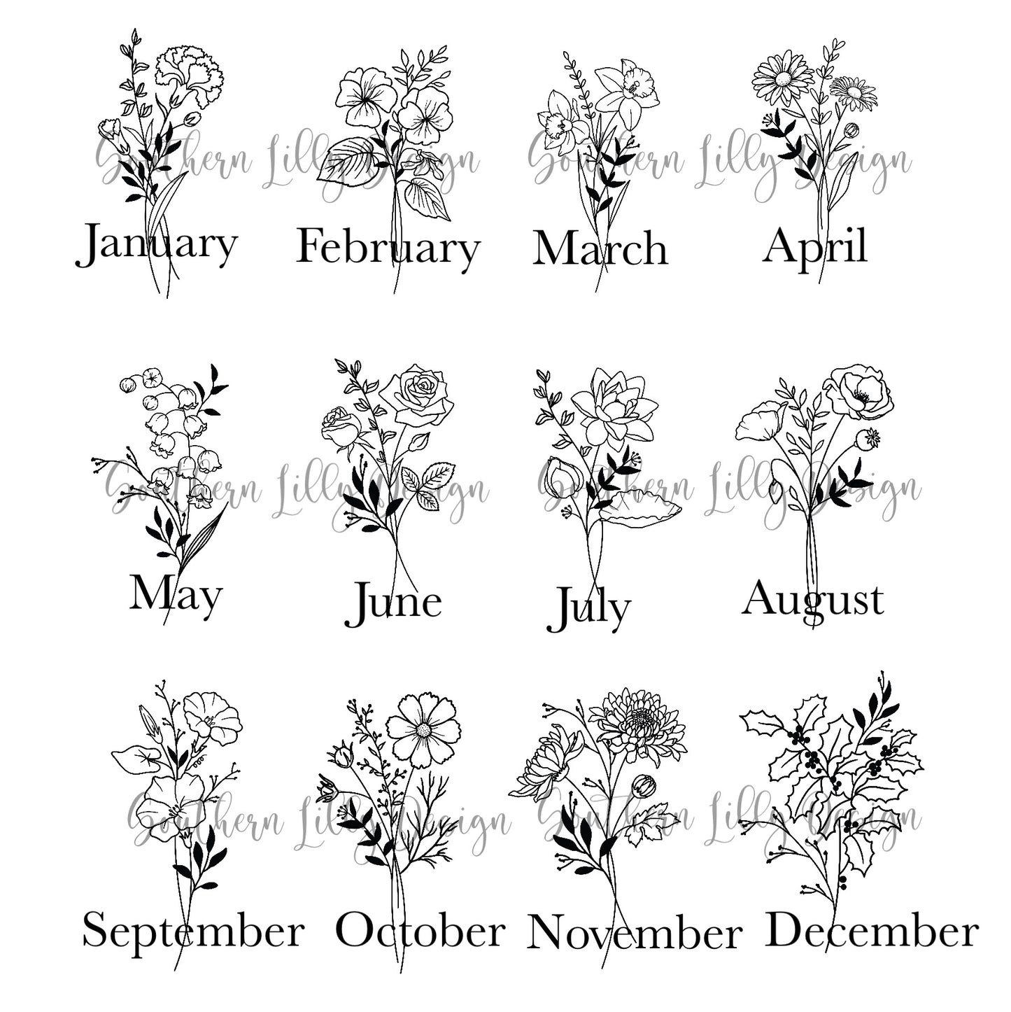 Birth Month Bouquet Flowers Boho Car/Laptop/Cup Decal Sticker