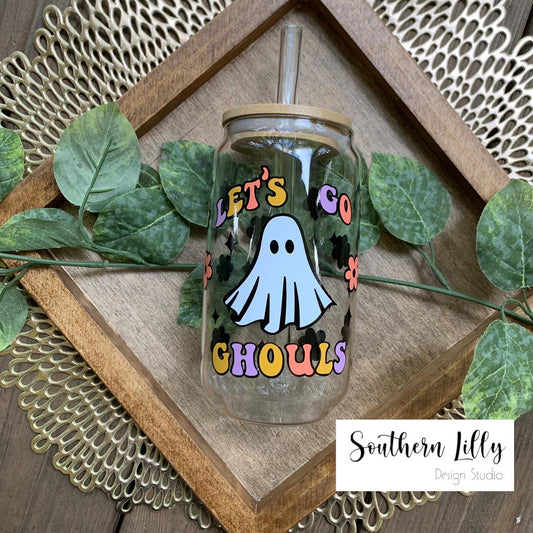 Let’s Go Ghouls 16oz Glass Cold Coffee Cup with Lid & Straw