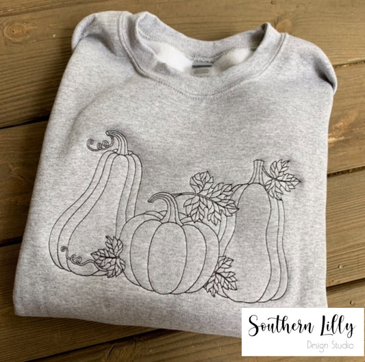 Pumpkin Trio Embroidered Fall Sweatshirt Pullover