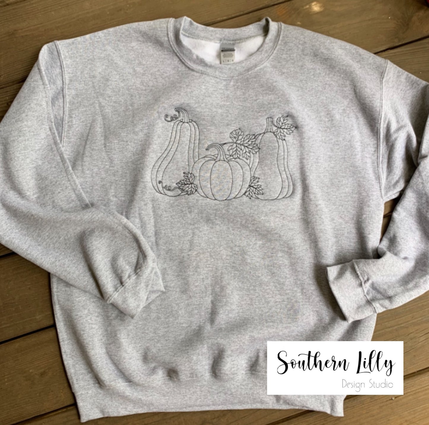 Pumpkin Trio Embroidered Fall Sweatshirt Pullover