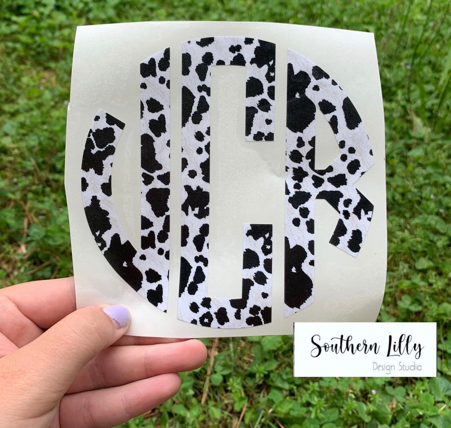 Cow Print Monogram Decal Laptop/Car/ Cup Personalized Initials Sticker