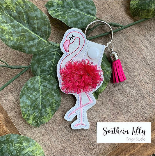 Flamingo with Fringe Keychain, Fuzzy Flamingo Keychain, Fringy Flamingo Keychain