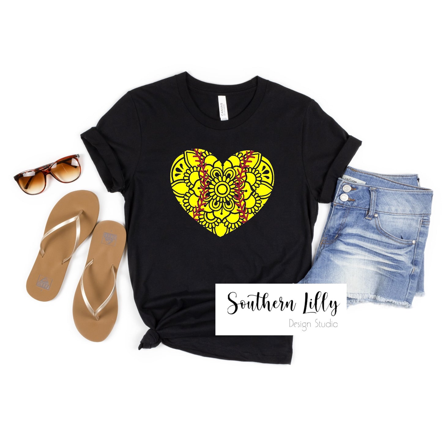 Softball Heart Mandala T-Shirt