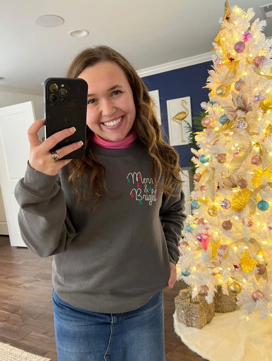 Merry & Bright Gray Christmas Sweatshirt