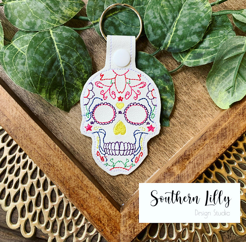 Sugar Skull Colorful Embroidered Keychain