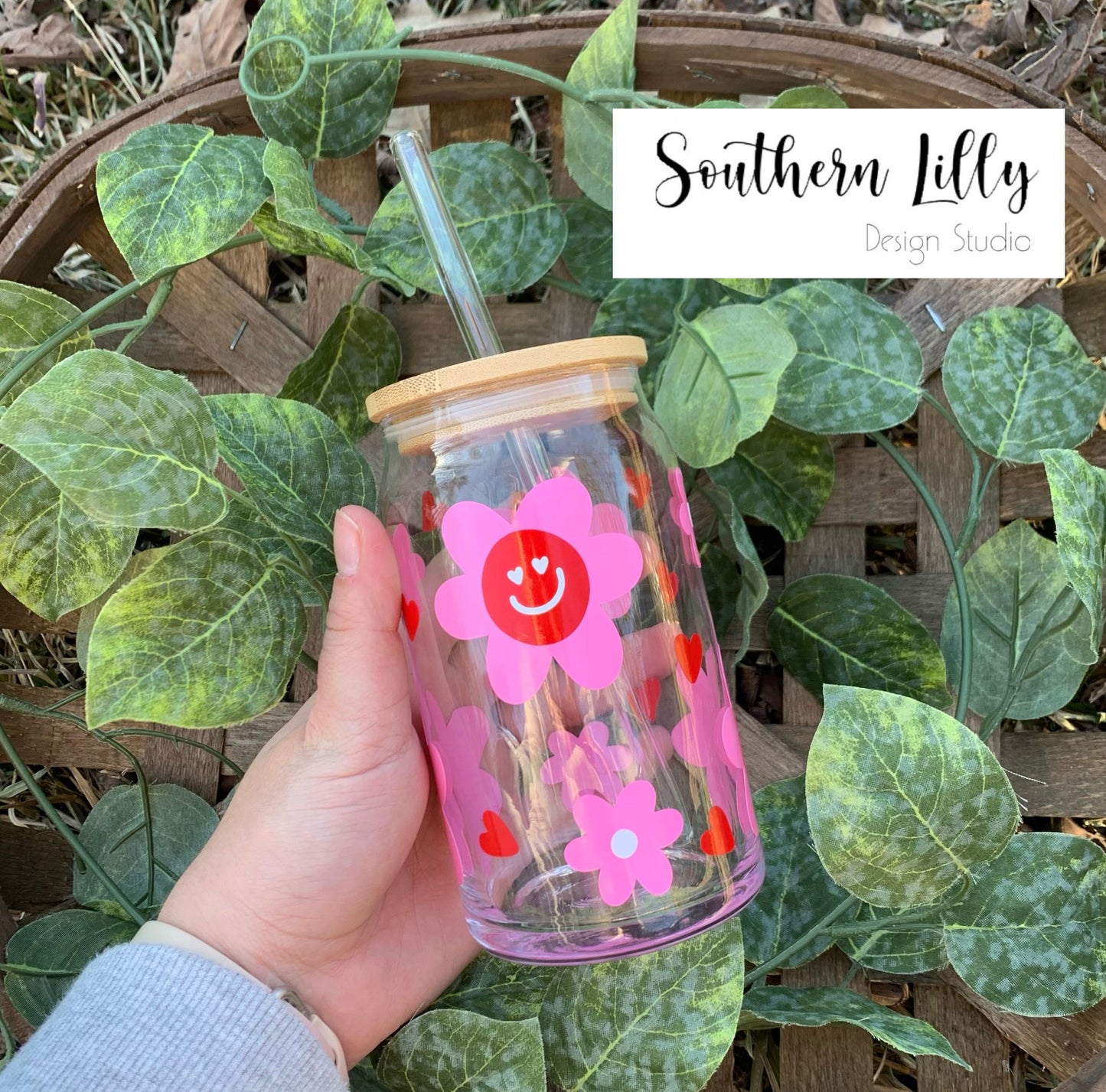 Retro Smiley Face Flower Glass