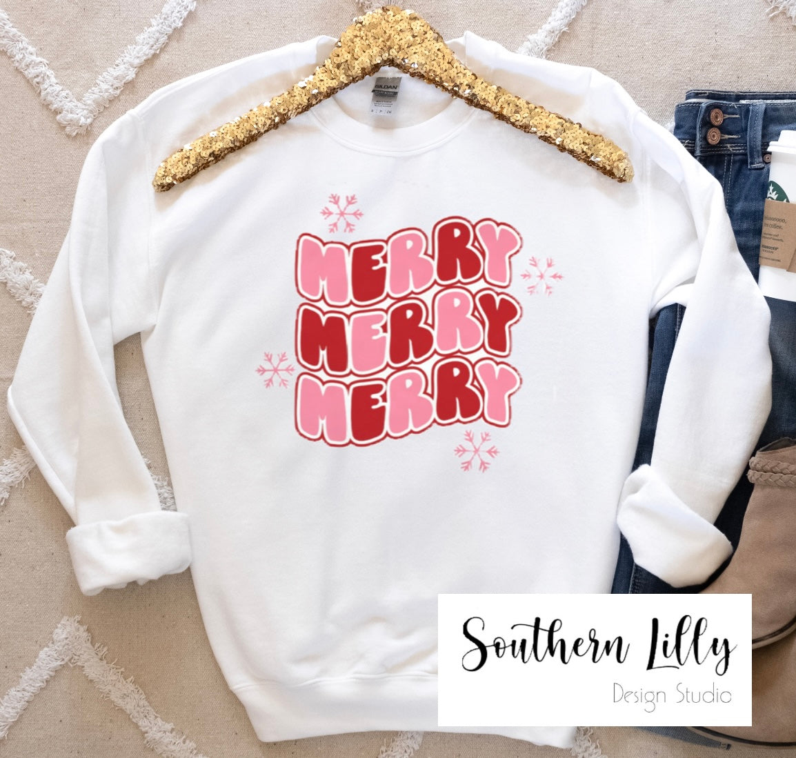 Merry Merry Merry Christmas Holiday Pullover Sweatshirt