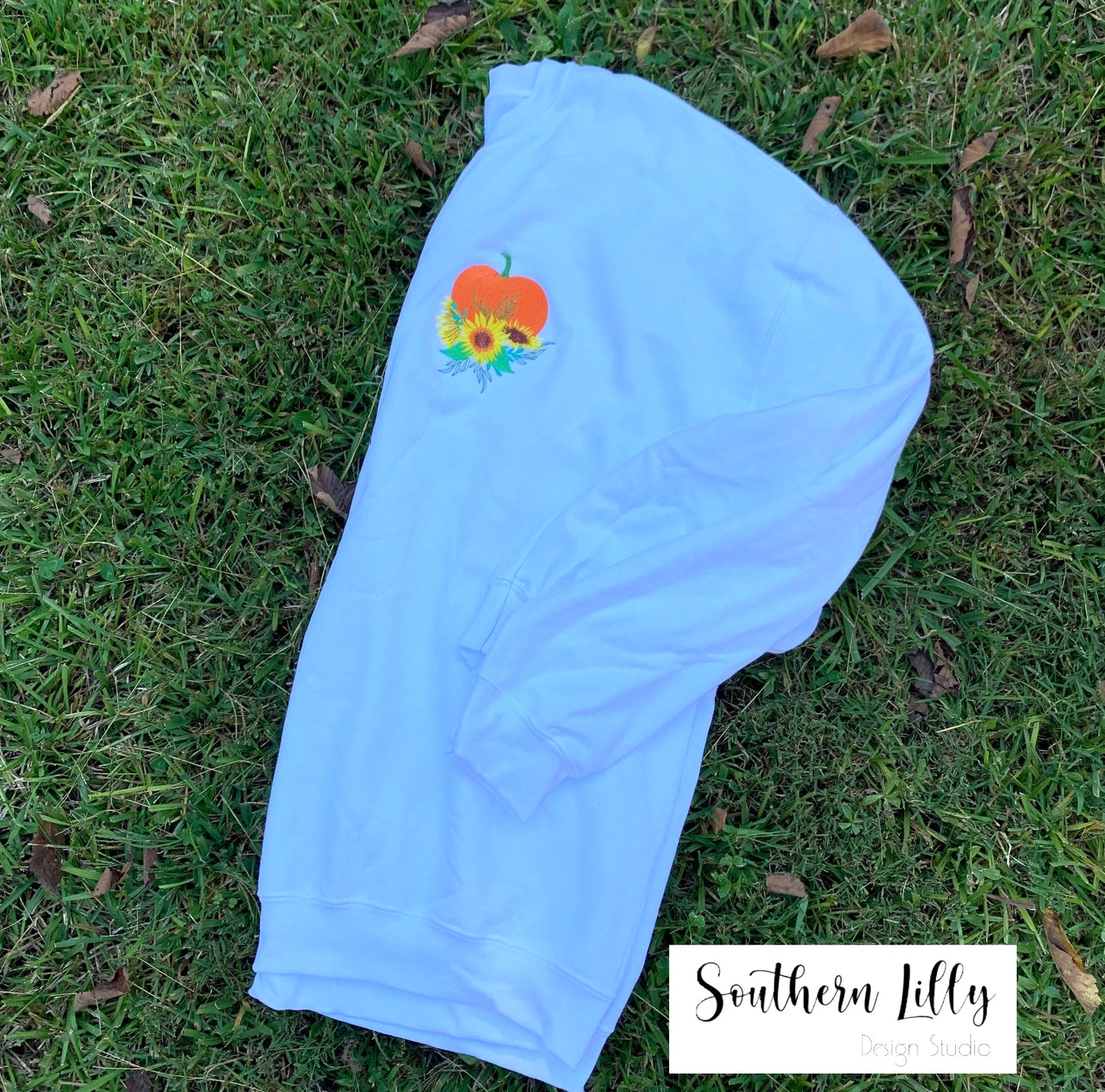 Pumpkin with Sunflowers Embroidered Sweatshirt