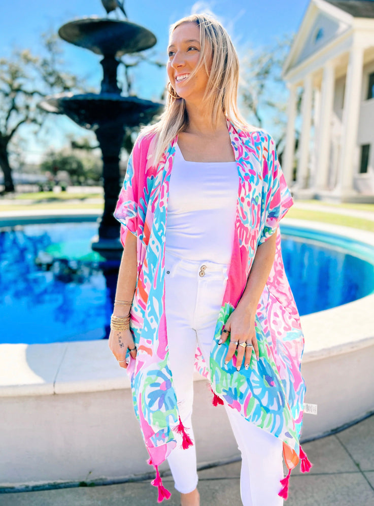 Barrier Reef Pink Multi Printed Kimono