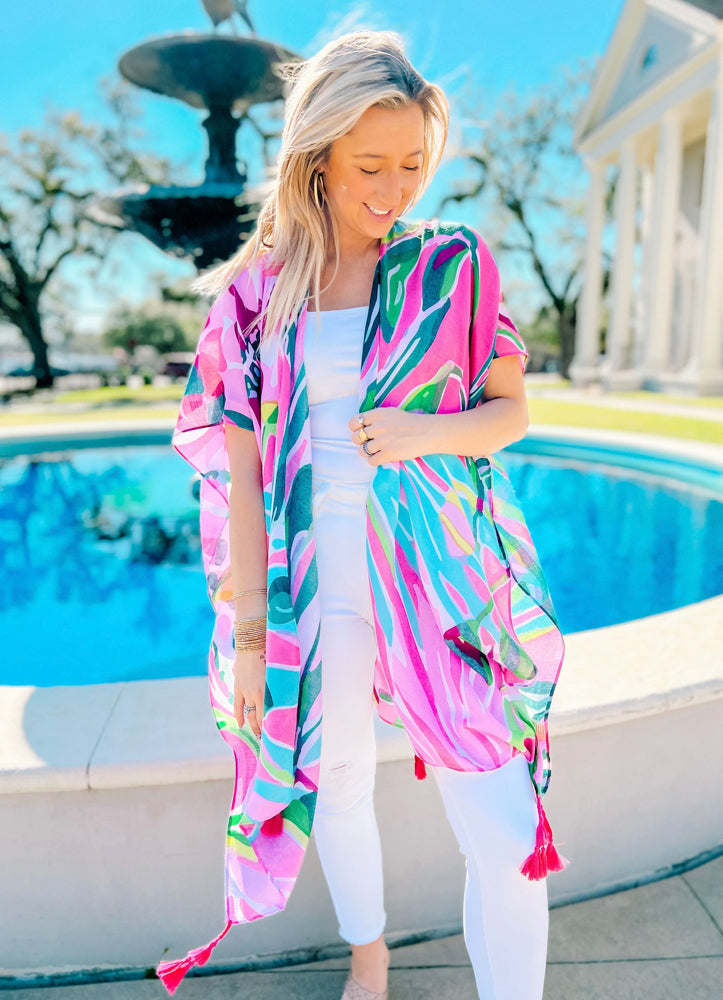 Miami Beach Pink Multi Printed Kimono