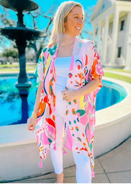 Clearwater Pink Printed Kimono