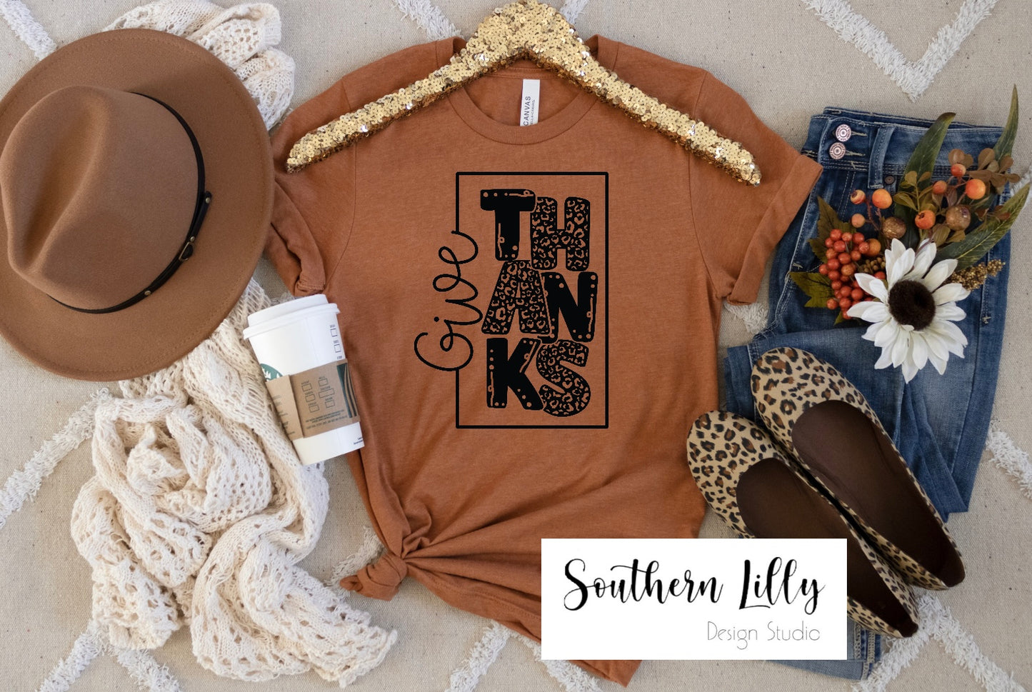 Give Thanks Leopard Font T-Shirt