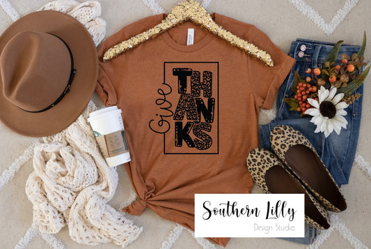 Give Thanks Leopard Font T-Shirt