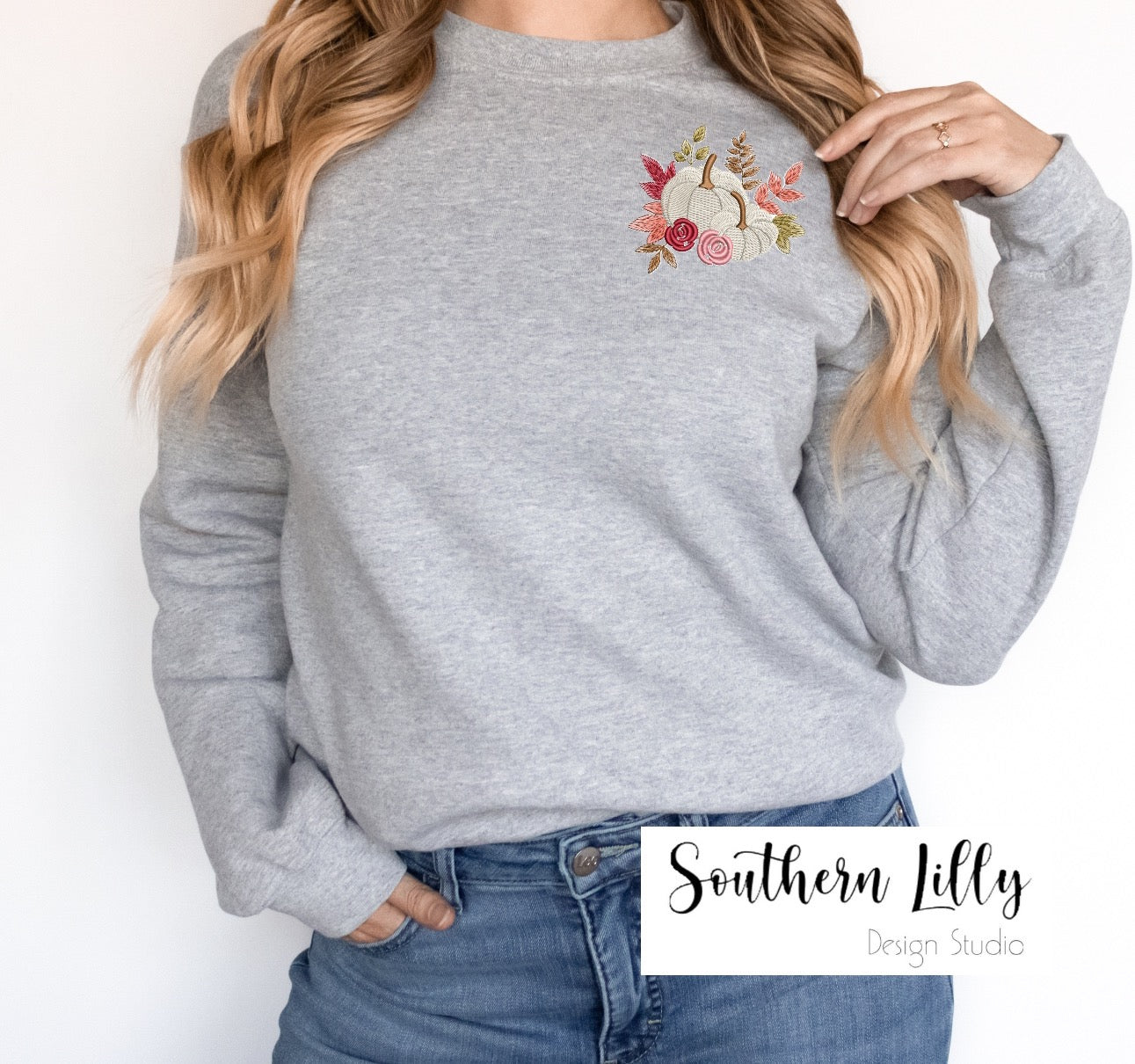 Pumpkins with Florals Embroidered Sweatshirt