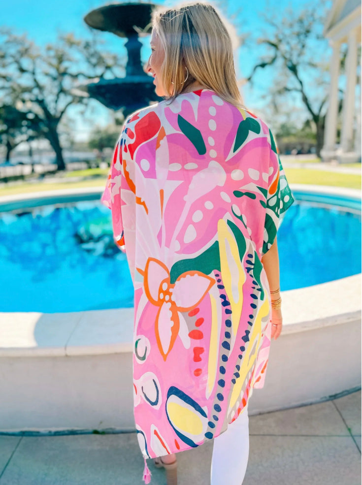 Clearwater Pink Printed Kimono