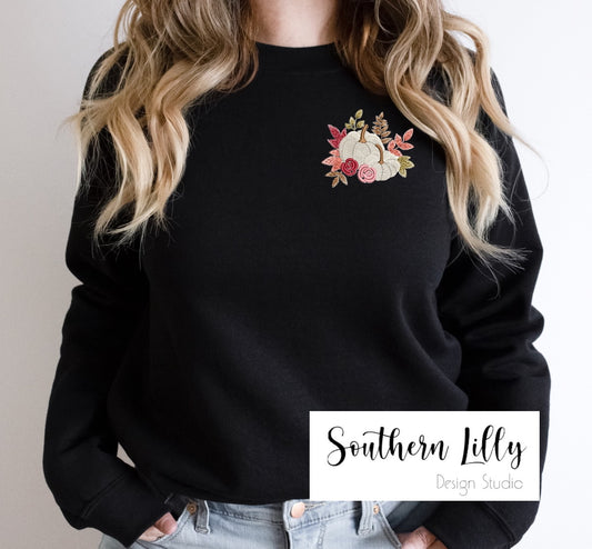 Pumpkins with Florals Embroidered Sweatshirt