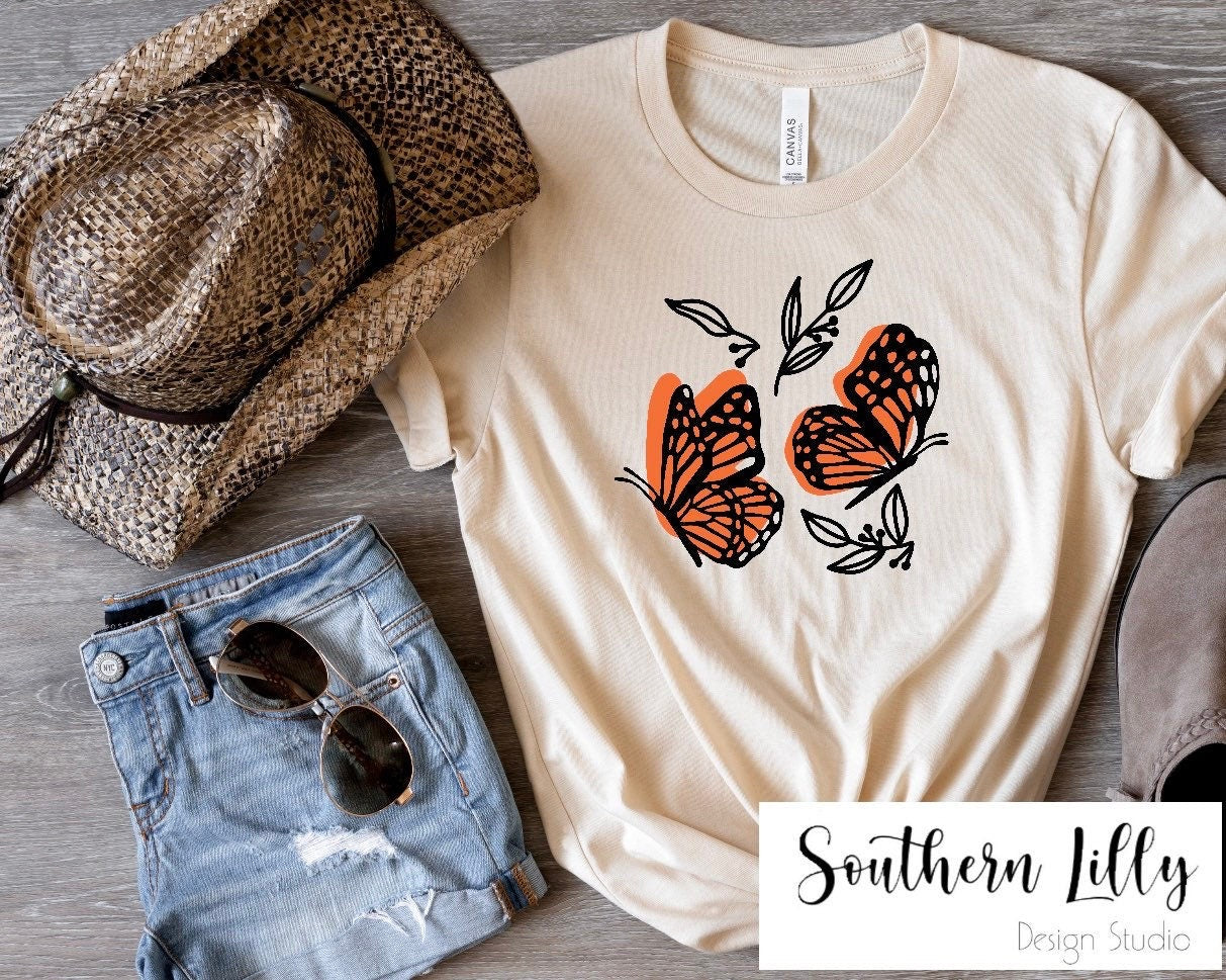 Monarch Butterflies Butterfly Boho Style Vinyl T-Shirt