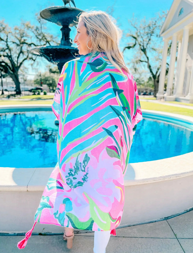 Miami Beach Pink Multi Printed Kimono