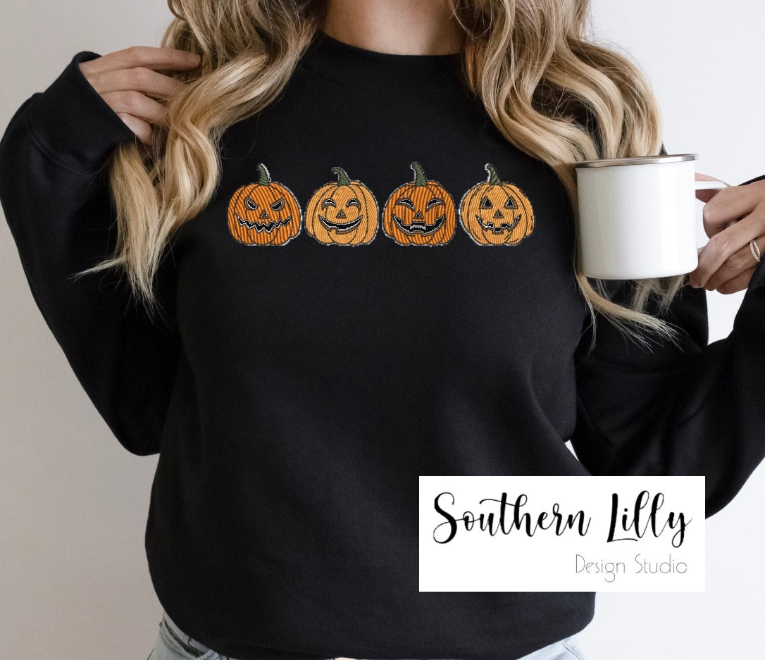 Spooky Pumpkins Faces Embroidered Sweatshirt