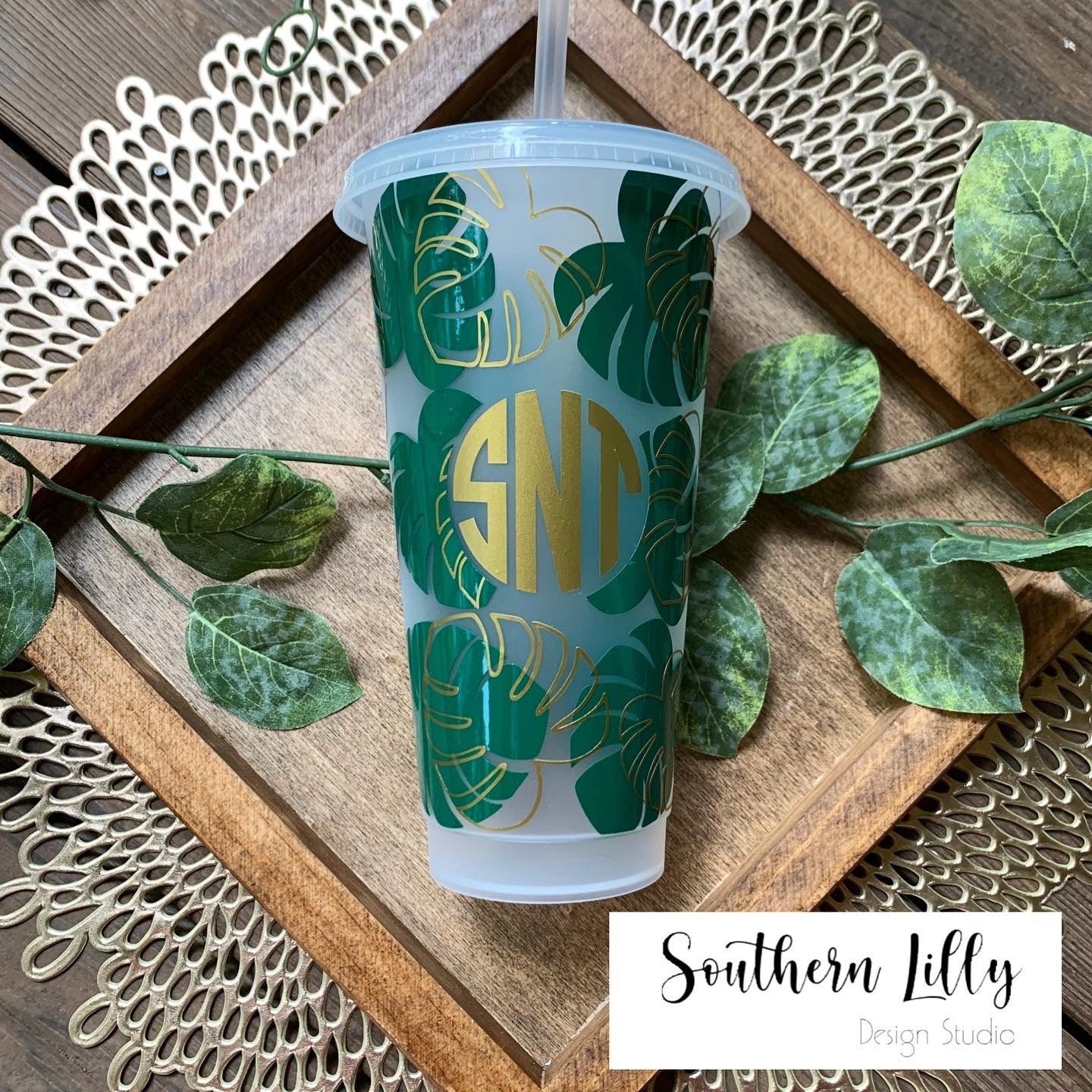 Monstera Leaves Cold Cup 24 oz Tumbler, Plant Lover Tumbler, Starbucks Reusable Cold Cup